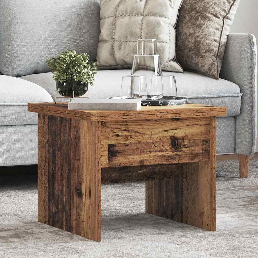 vidaXL Couchtisch Altholz 55 x 54,5 x 45 cm Holzwerkstoff, Verstellbarer rechteckiger Couchtisch, modern, erweiterbar, minimalistisches Design für Dein Wohnzimmer