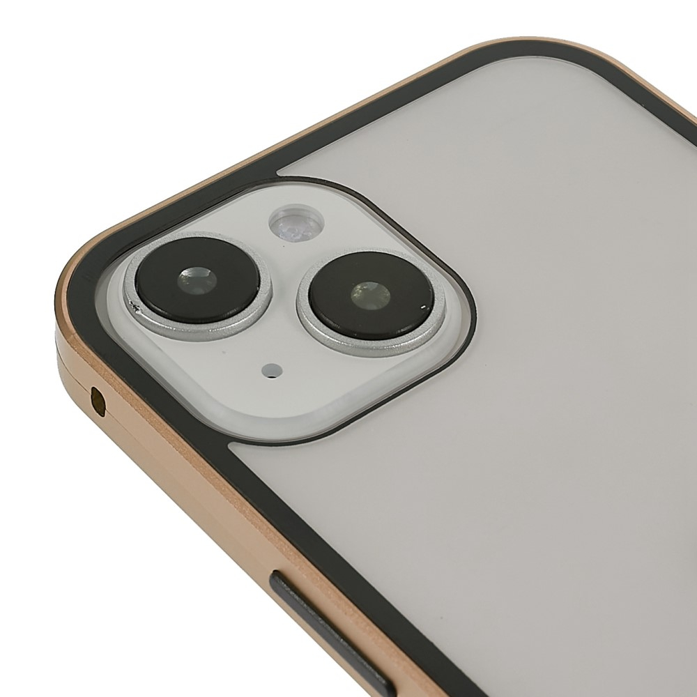 iPhone 14 Magnetische Alu Schutzhülle mit Panzer Glas Backcover   Displayschutz (Magnet-Technologie) - Gold
