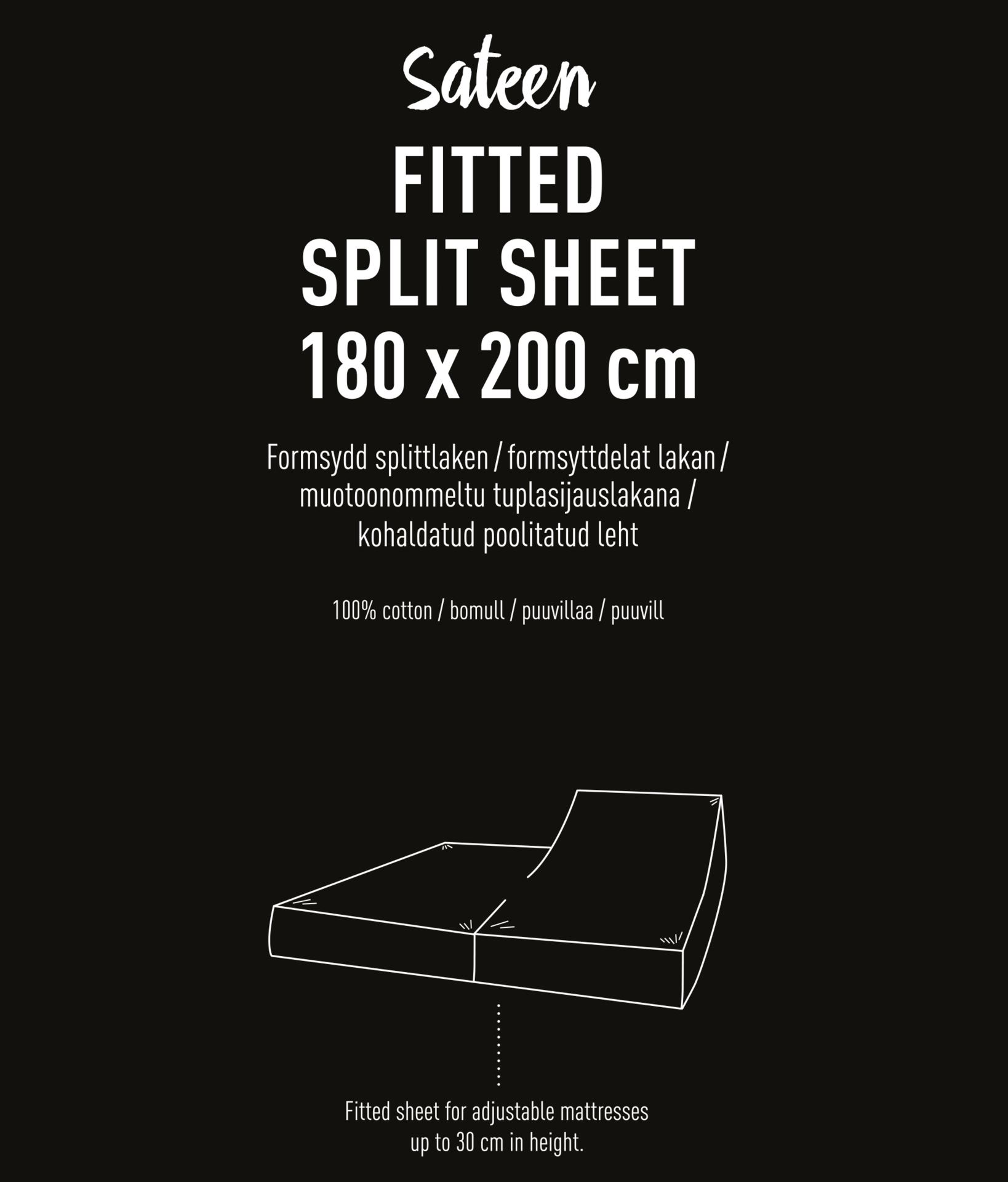 Splittlaken hvit - 180x200 cm