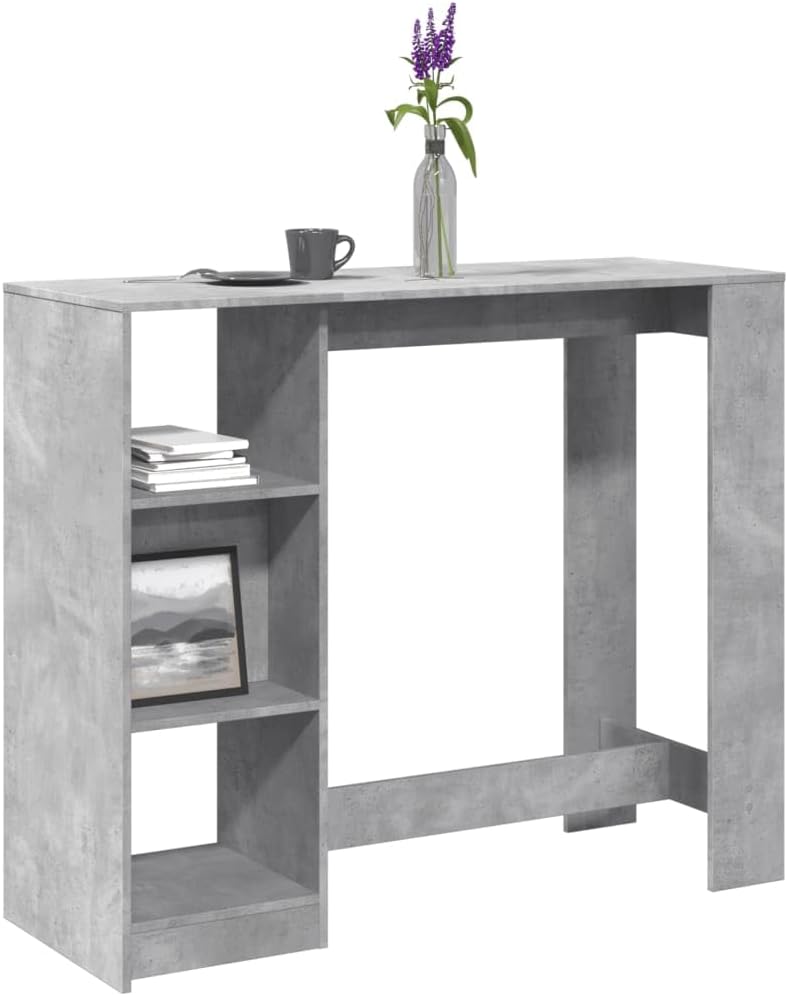 Bartisch mit Regal Betongrau 124x46x103,5 cm Holzwerkstoff Bartisch, Bistrotisch Bartheke für Hausbar, Wohnzimmer und Esszimme MR3727839