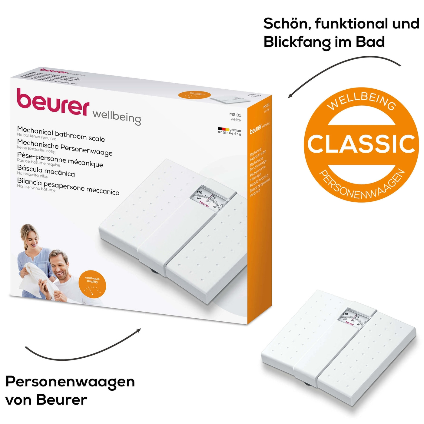 MS 01 Mechanische Personenwaage mit Analoger Gewichtsanzeige (71005) - Weiss