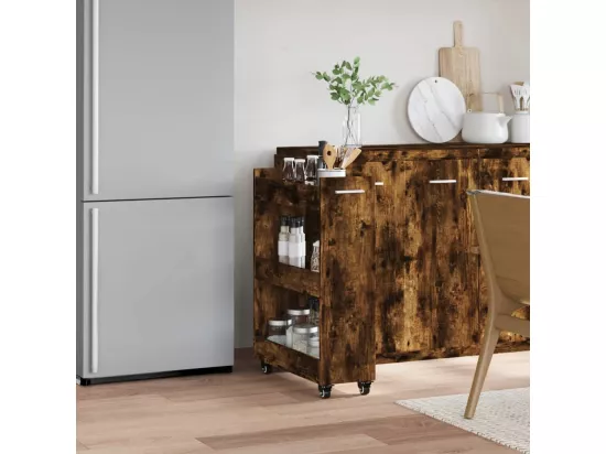 Armoire avec roues chêne fumé 60x22x79 cm bois d'ingénierie