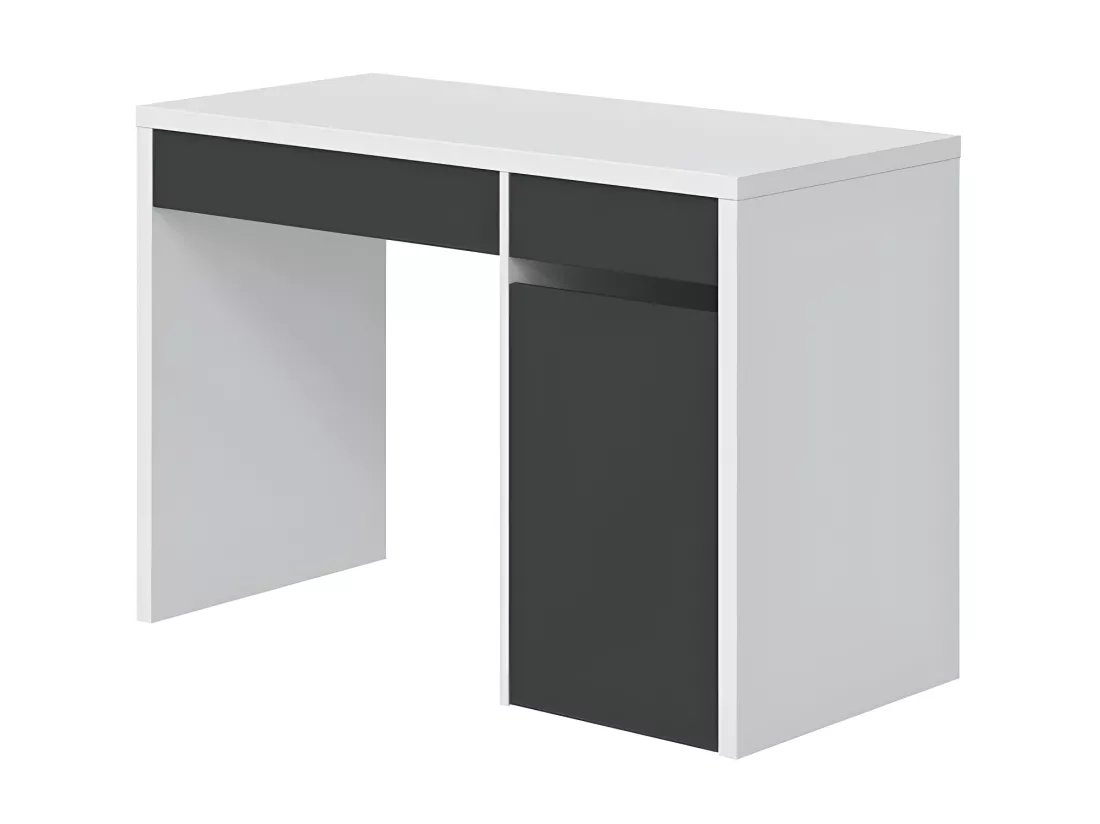 Bureau 1 porte 2 tiroirs Blanc/Gris - PAKAU - L 108 x l 50 x H 75 cm cm