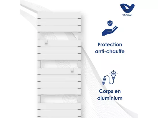 Chauffage sèche-serviette électrique 750W - inertie sèche - Blanc - Voltman