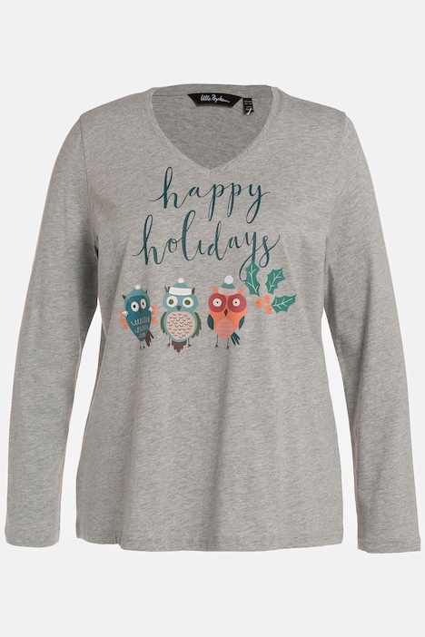 Shirt, Weihnachtseulen, Classic, V-Ausschnitt, Langarm
