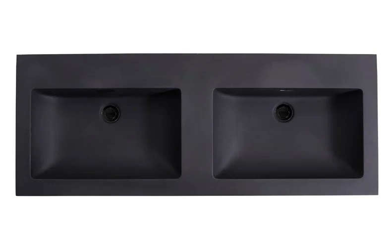 Lambini Designs Lugano wastafel quartz 120cm dubbel zonder kraangat zwart mat