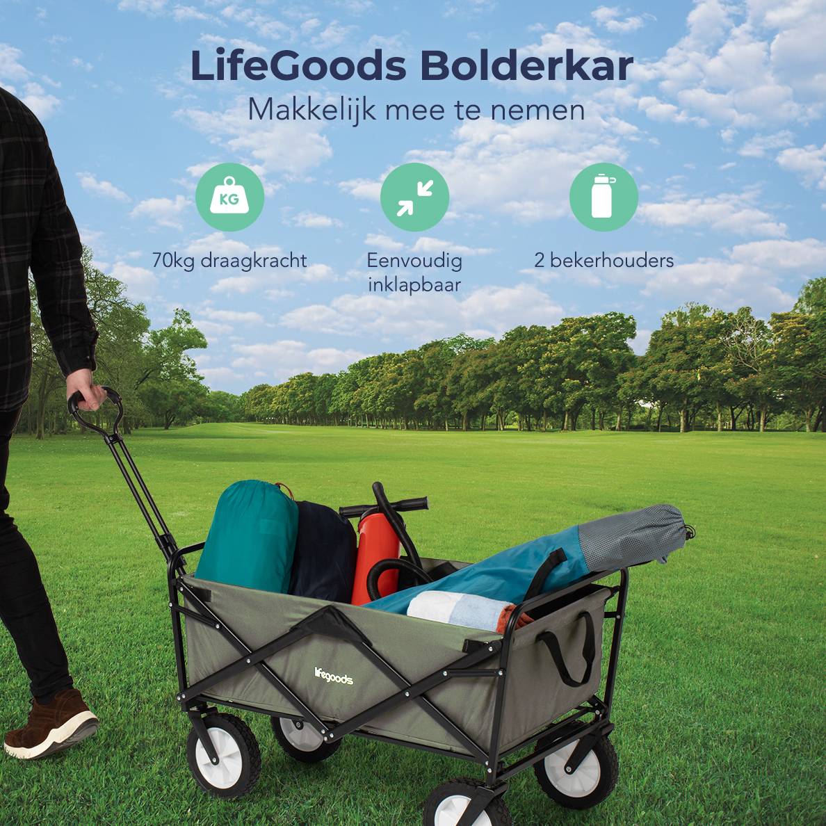 LifeGoods 70KG bolderkar 94L - Green