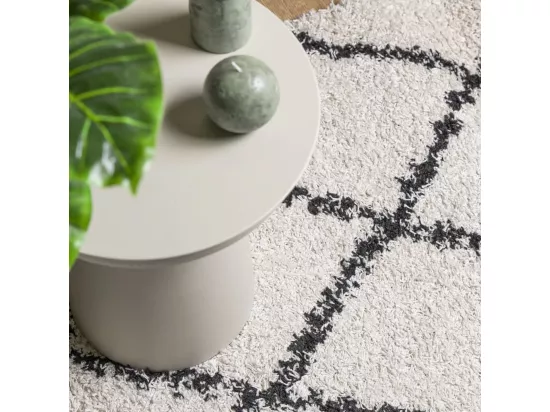 Tapis shaggy à poils longs moderne crème et noir 240x340 cm