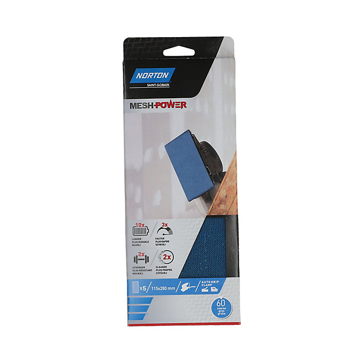 Maille abrasive Norton 1/2 115 x 280 mm, Grain 60 - 5 pièces - 5 pièces