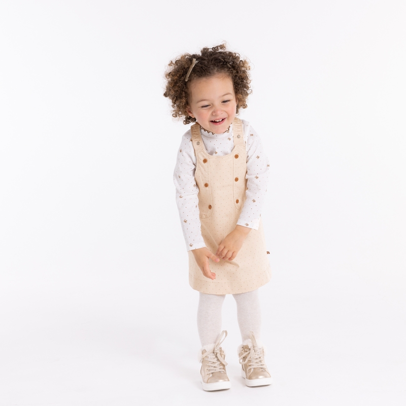 Robe salopette denim à pois blanche bébé fille