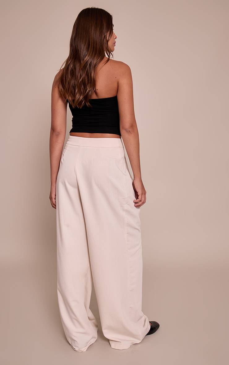 Crème Pantalon Large Plissé En Tissu Tissé