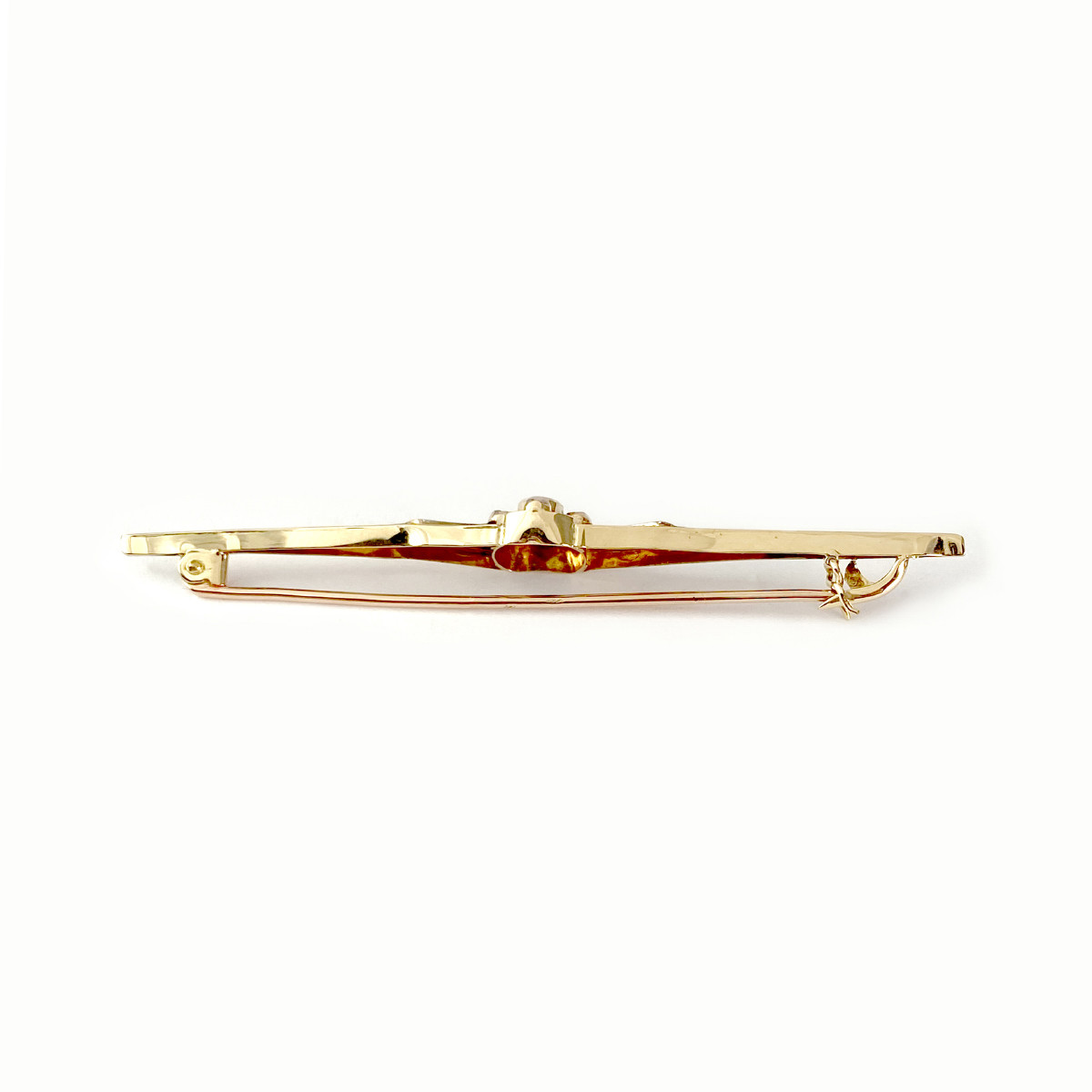 Broche d'occasion or 750 2 tons diamants pierre imitation