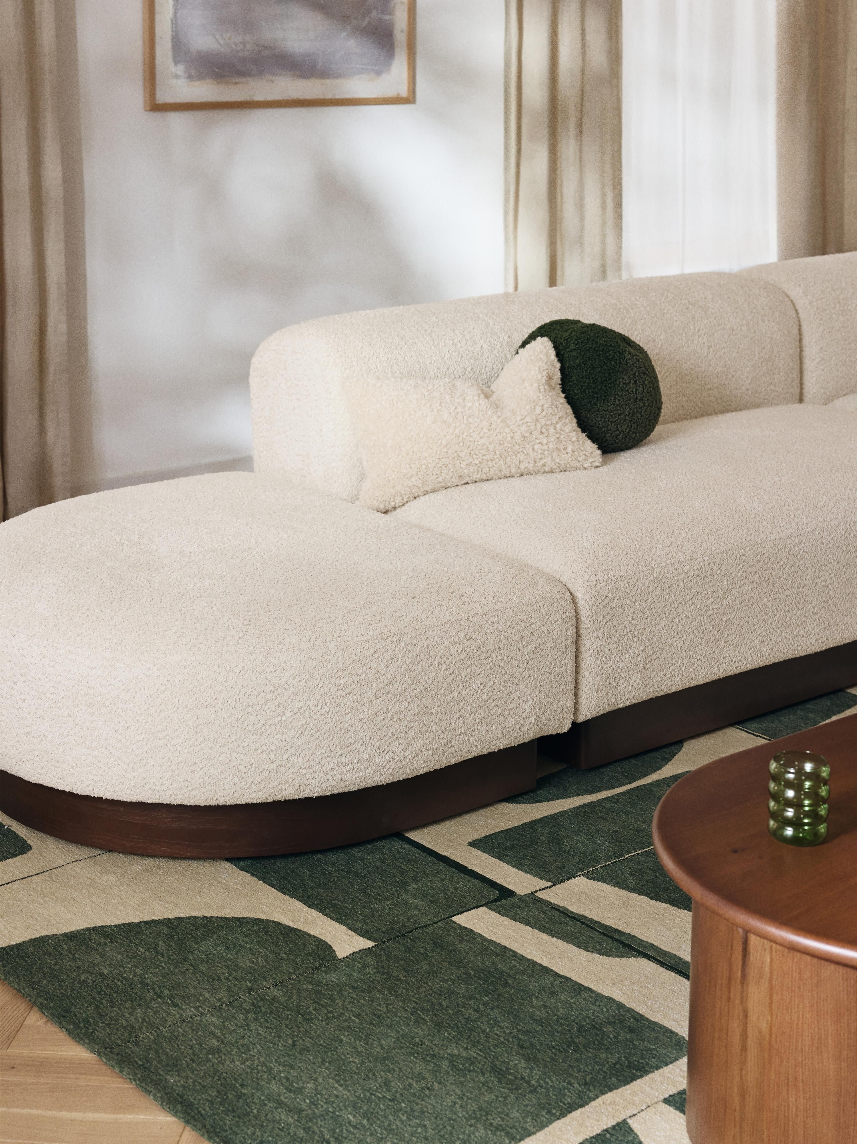 Modulaire chaise longue Natalie van teddy-bouclé met poef (links/rechts)