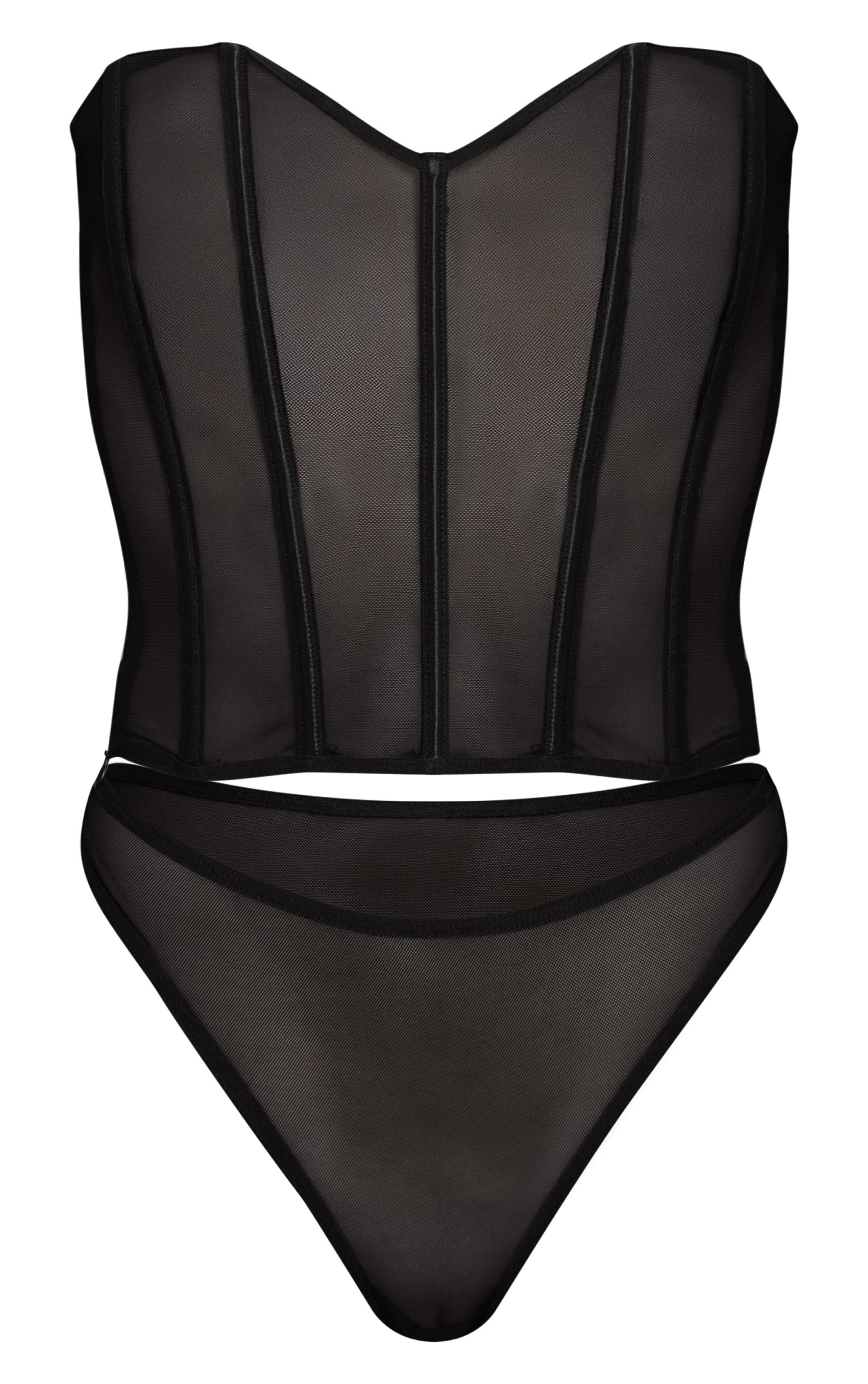 Noir Ensemble Corset Et Culotte En Résille