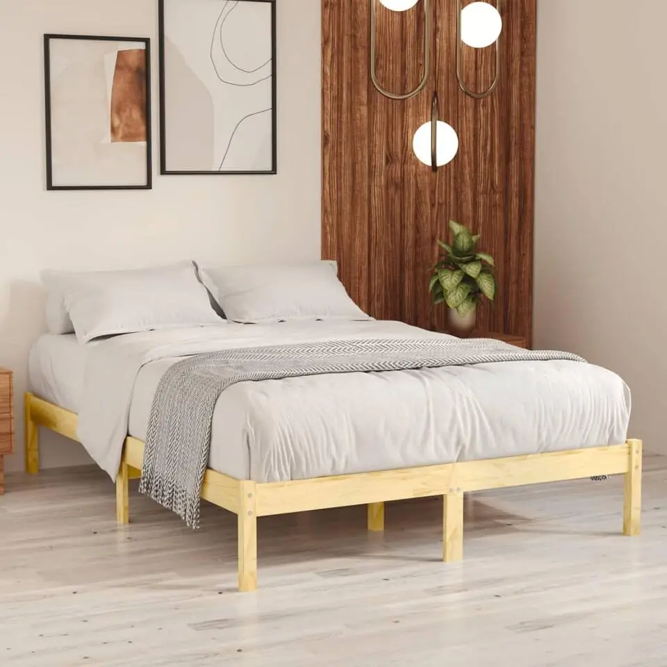 vidaXL - Bed frame met lattenbodem - Naturel - Massief grenenhout - 140x200 cm