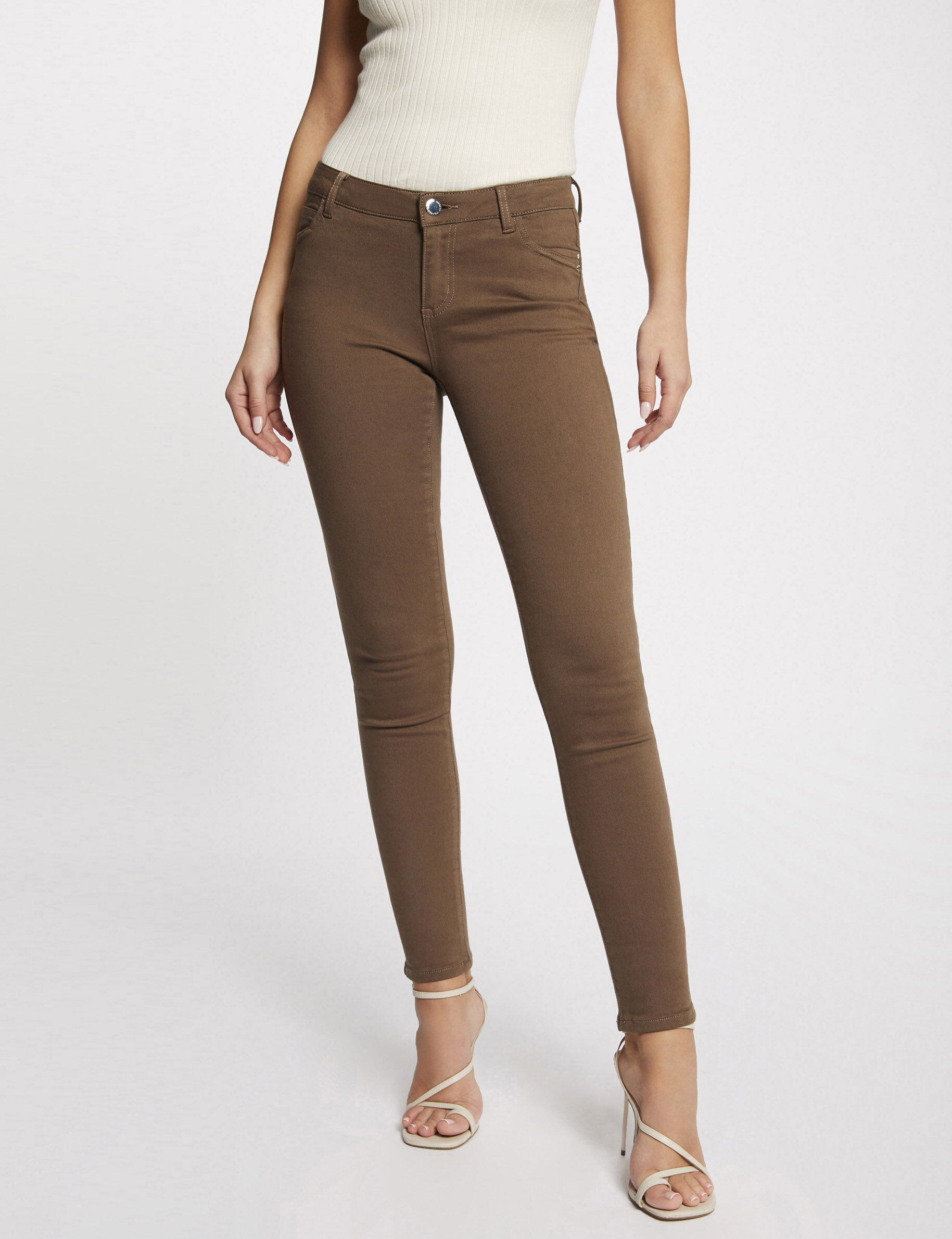 Pantalon skinny taille basse marron femme - marron
