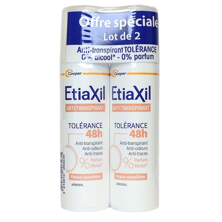 Anti-transpirant déodorant aérosol 48h tolérance peau sensible 2x150ml