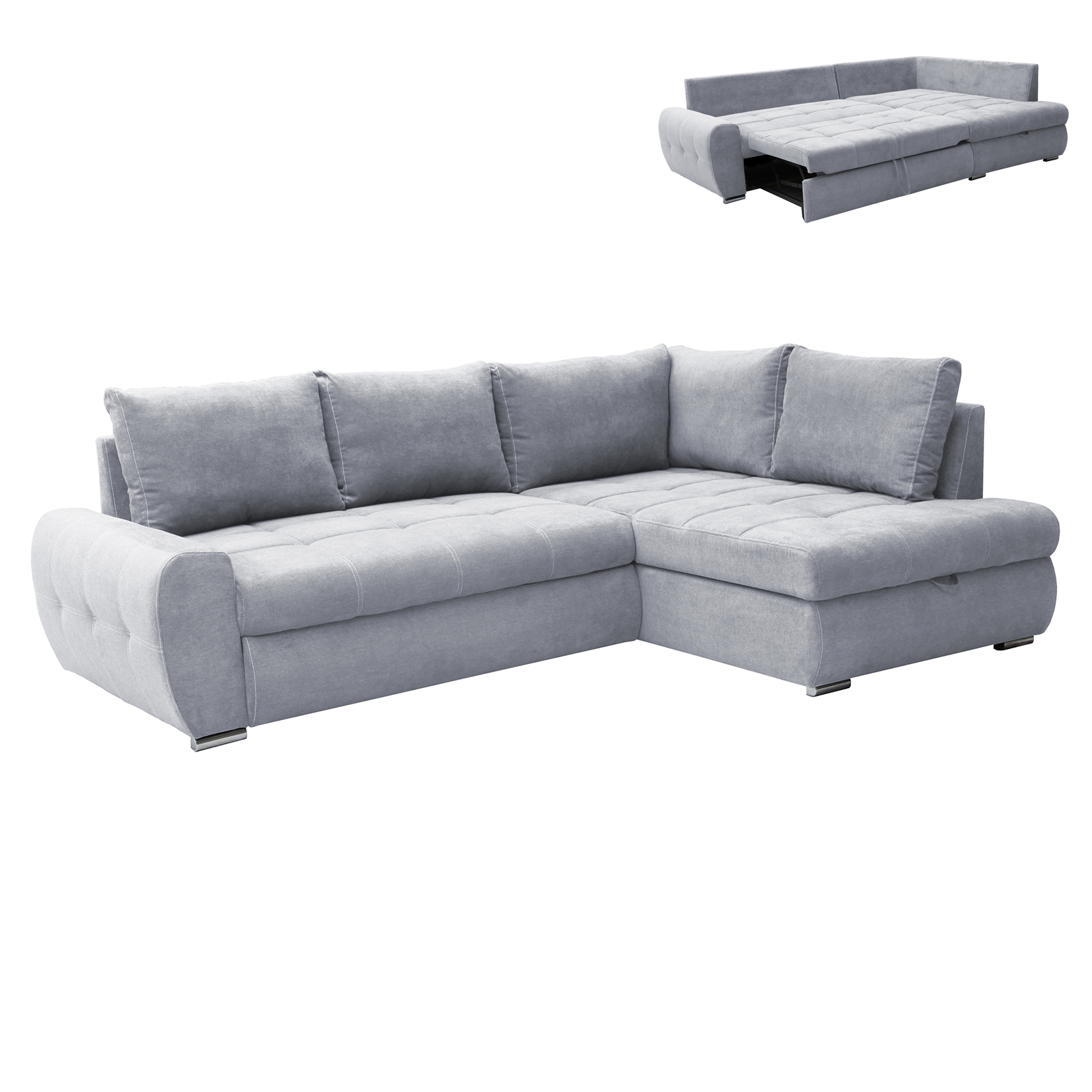 Ecksofa - grey - mit Liegefunktion und Staukasten - Recamiere rechts