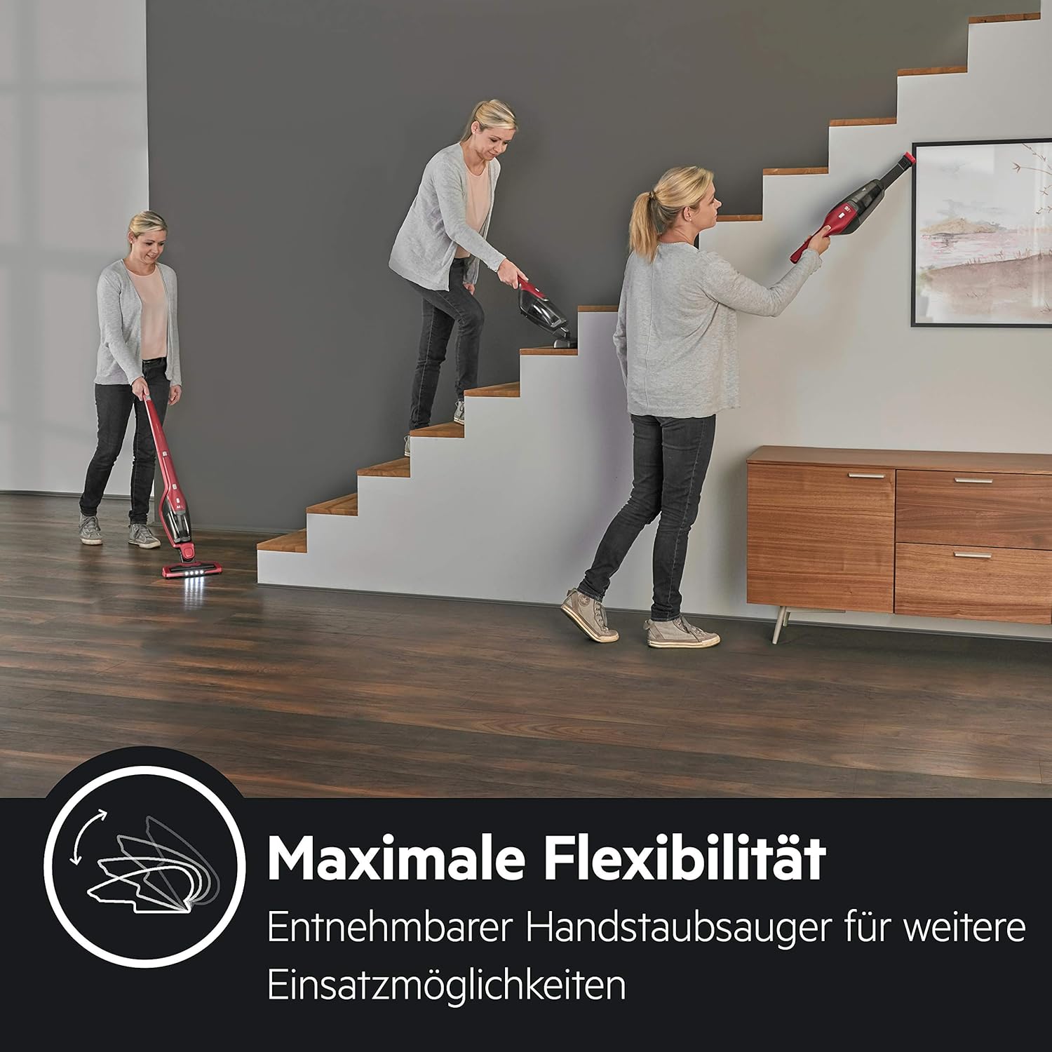AEG Ergorapido 2in1 Akku Staubsauger, Beutellos, inkl. Tierhaardüse, ETM Testsieger, bis zu 45Min Laufzeit, Freistehend, 180° Drehgelenk, Bürstenreinigungsfunktion, LED-Frontlichter, Rot, CX7-2-45AN