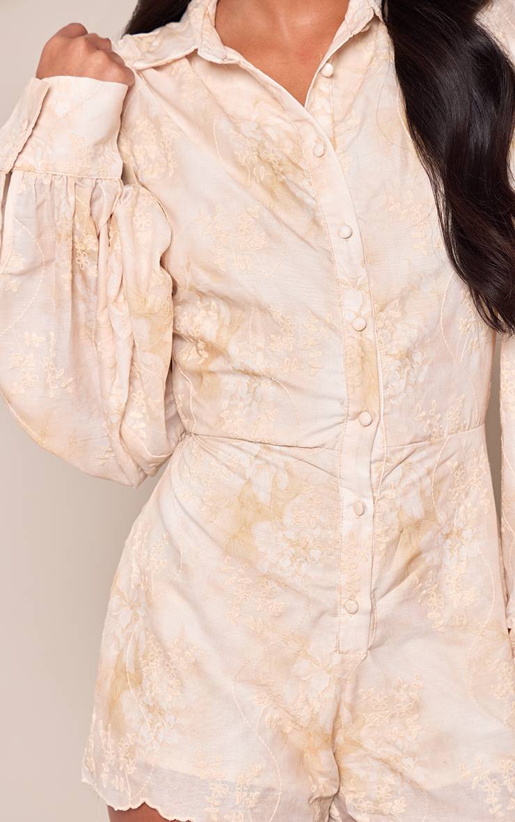 Gris Pierre Combi-short À Manches Bouffantes En Broderie Anglaise