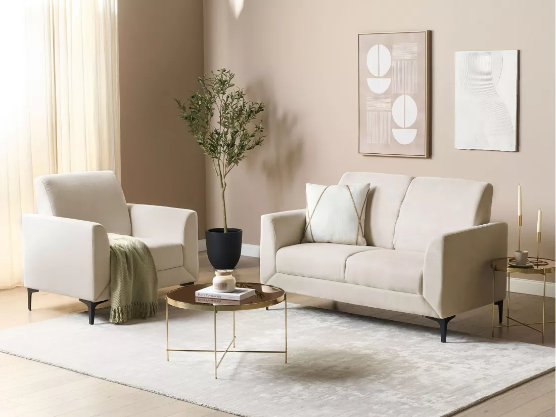 Canapé 2 places en tissu beige FENES