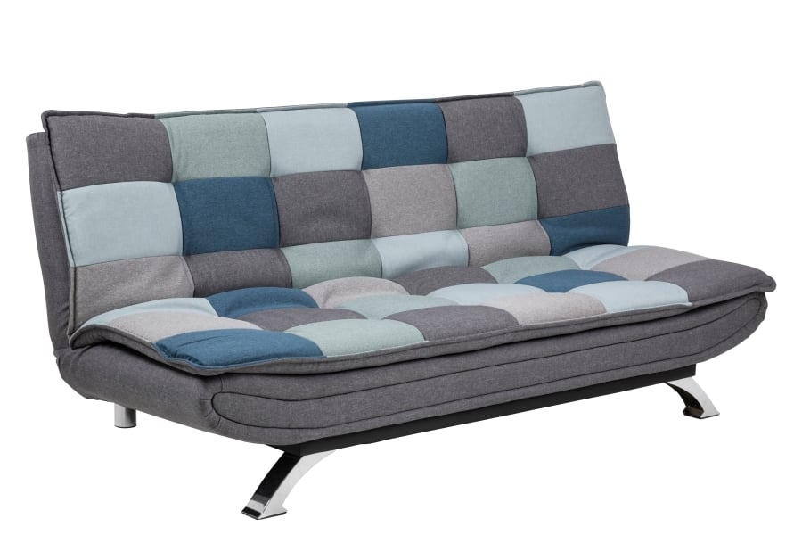 Faith sovesofa Sete og rygg i mønstret tekstil med ramme i Sawana grå og understell i krom.