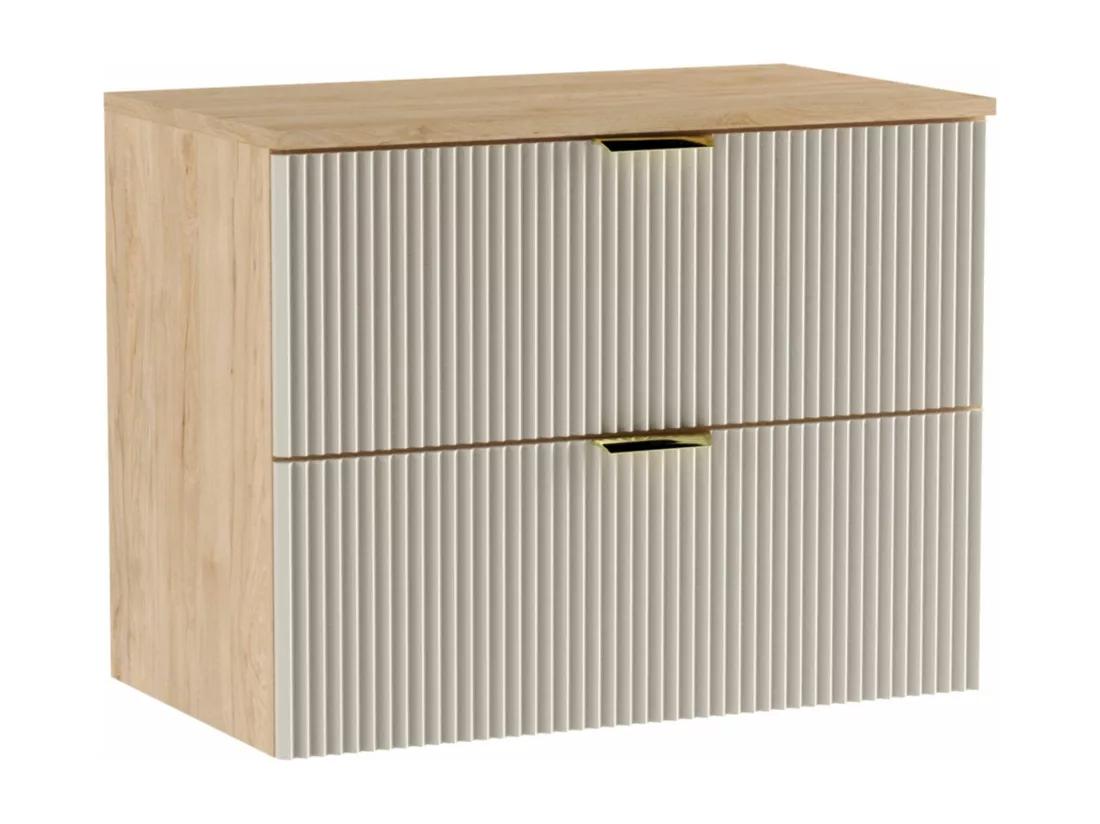 Meuble lavabo WENA, façades cannelées, Willy, 80x60x47 cm, Cachemire/Noyer
