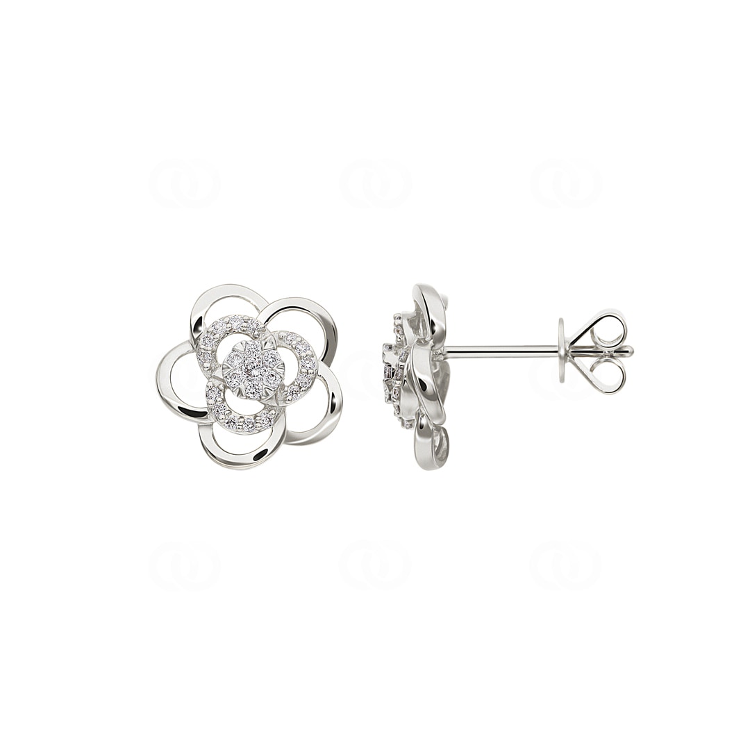 Ohrstecker 750/18 K Weissgold Blume mit Diamanten 0.16 ct H/si
