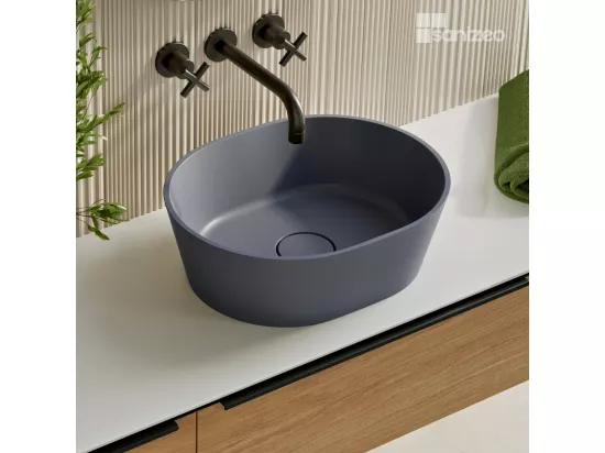 Vasque à poser KARIN - 75% Minéral Noir Mat Ovale 59,9x37,9cm, H16,6cm - LAVABERG