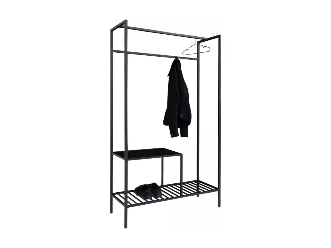 HARALD - Meuble d'Entrée Acier Noir et Aspect Bois Noir