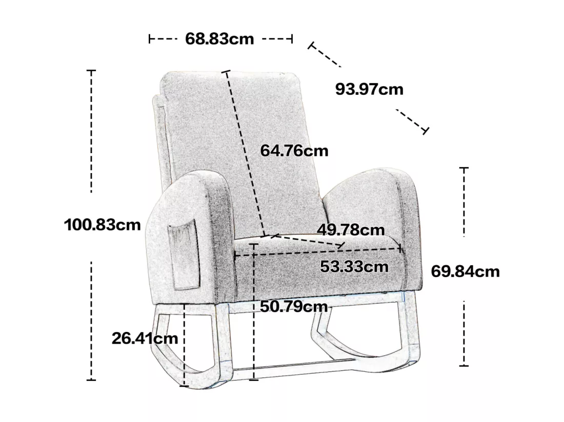 Chaise à bascule douce de style moderne du milieu du siècle, chaise à bascule pour chambre d'enfants, dossier haut rembourré, chaise à bascule coulissante d'accentuation pour le salon