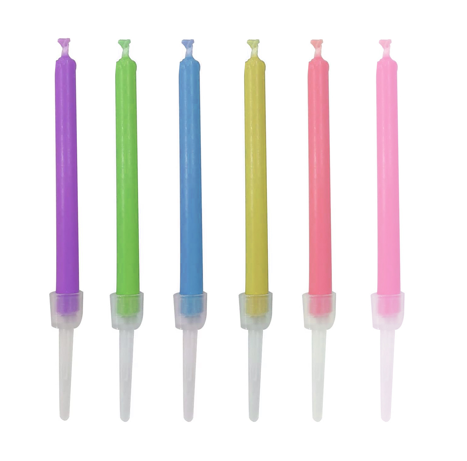 (6er Set) 6cm Geburtstags Kerzen mit Bunter Flamme Birthday Deko für Torten / Kuchen / Muffins - Bunt