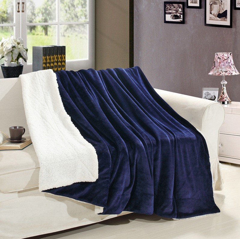 (150x200cm) Weiche Sherpa Kuschel Decke TV Lounge Plüschdecke - Blau