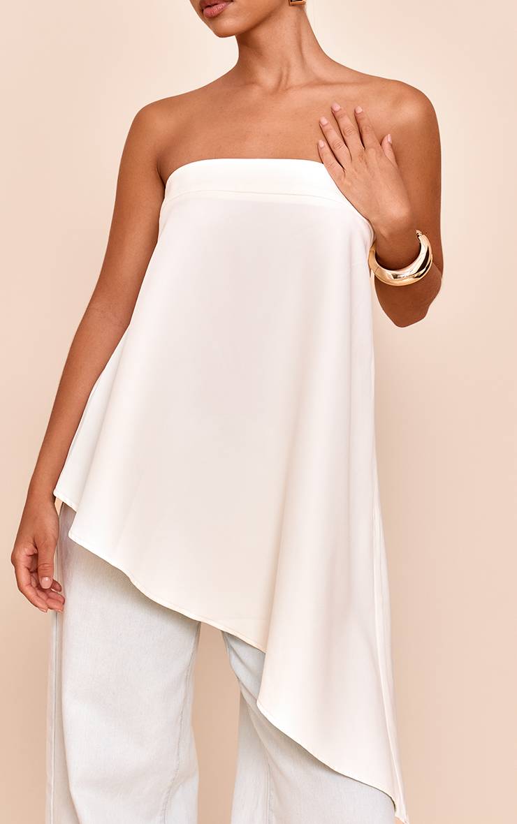 Crème Haut Long Vaporeux Asymétrique Bandeau En Tissu Tissé