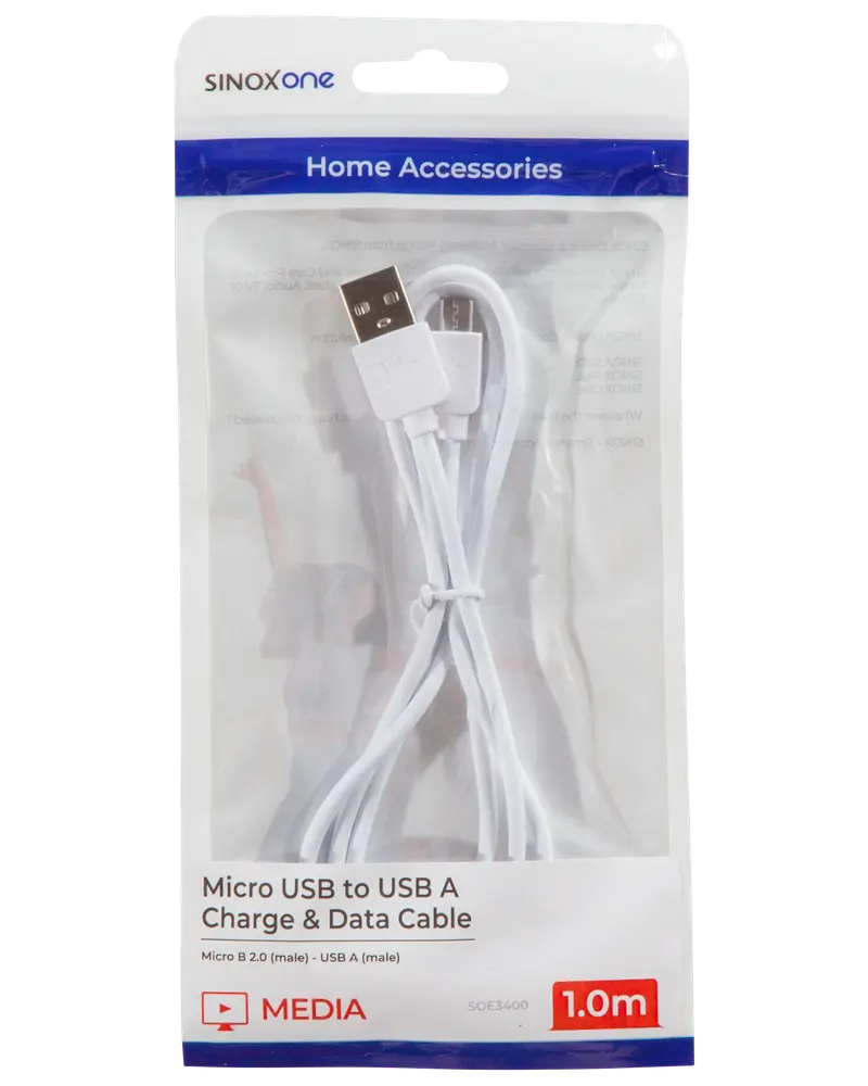 SINOX Micro-USB b-a 1 meter - hvid
