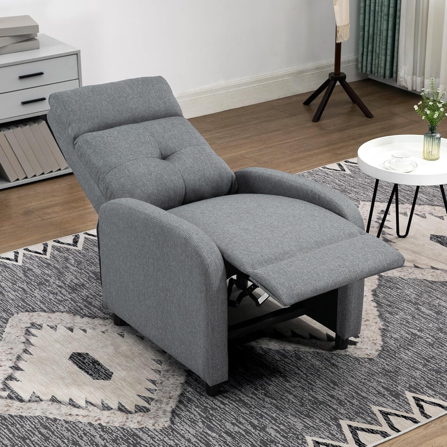 HOMCOM Relaxsessel, Fernsehsessel mit Liegefunktion, TV-Sessel mit Leinenoptik, Gepolstert Liegesessel mit Taschenfederkern, Ruhesessel bis 150 kg belastbar für Wohnzimmer, Grau