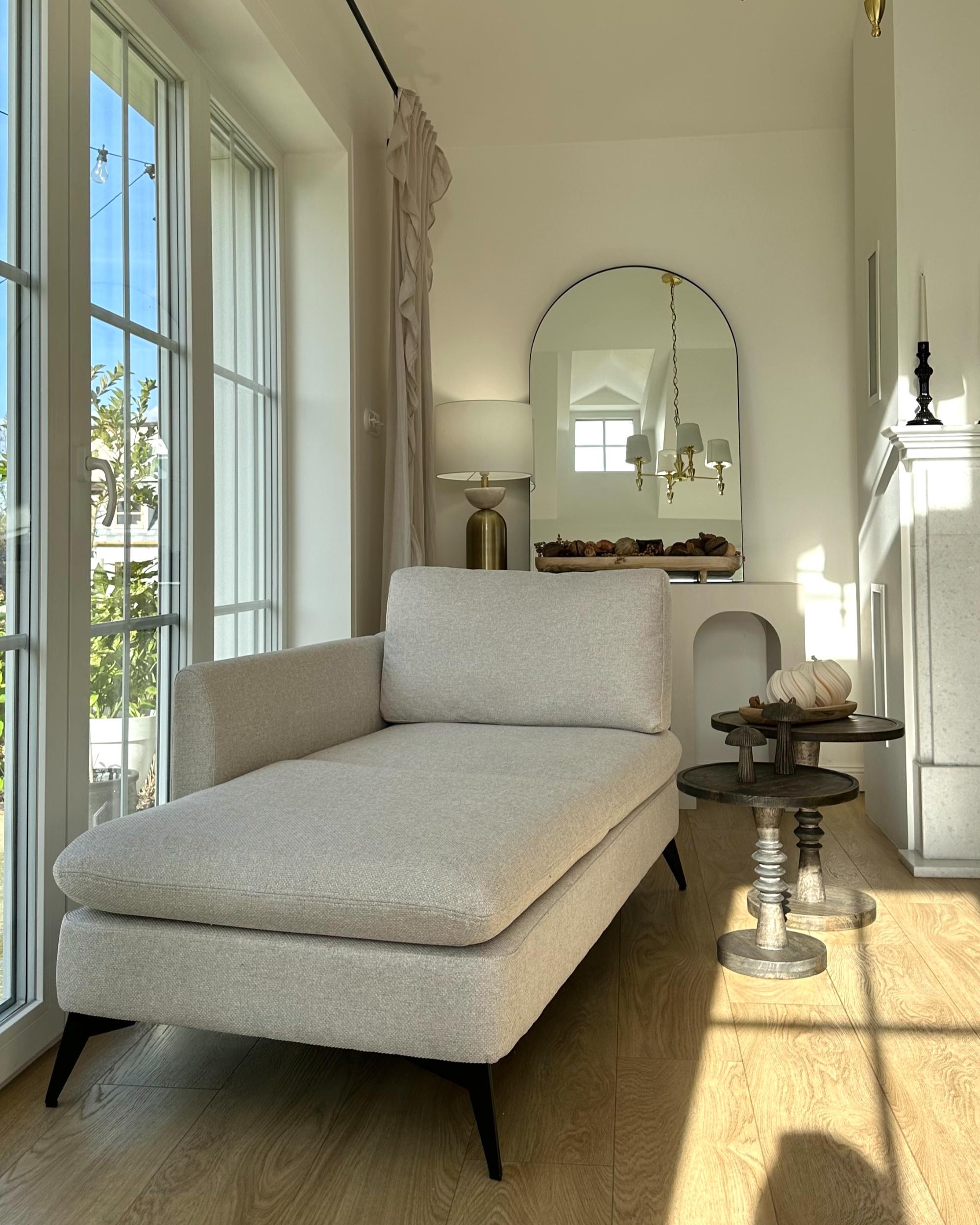 Rechtszijdige chaise longue SIEVOZ Stof Lichtbeige