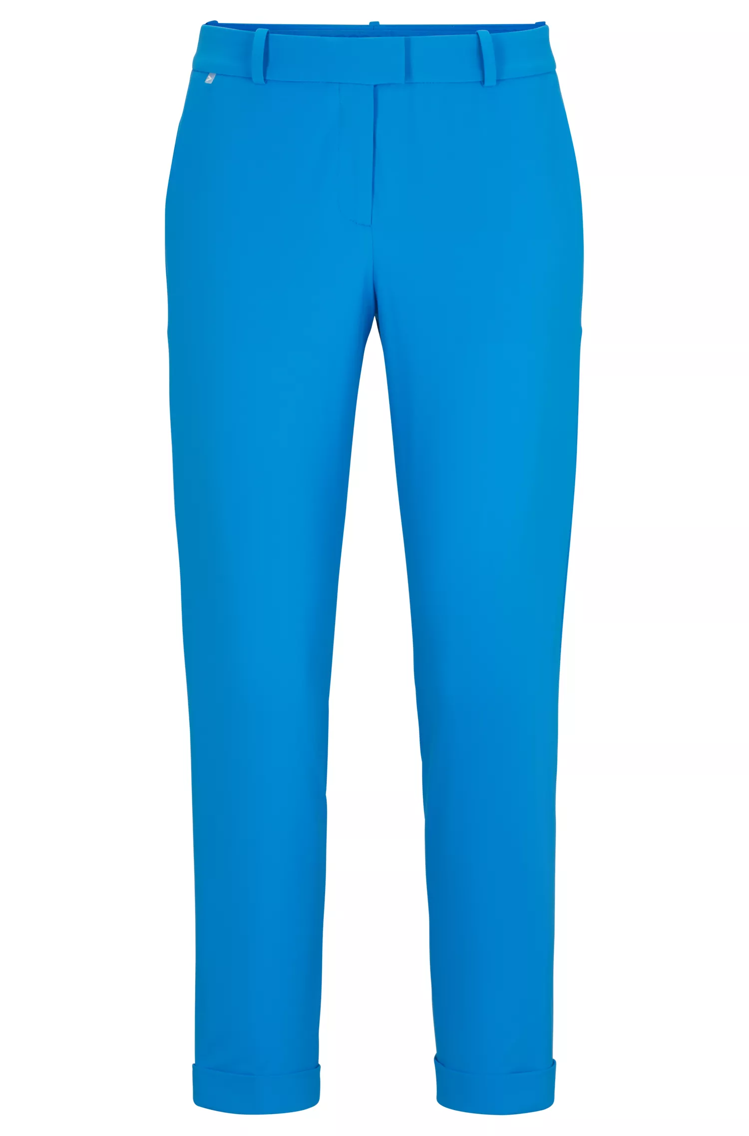 Calça cropped BOSS preta, corte slim, em jérsei elástico de alta performance.