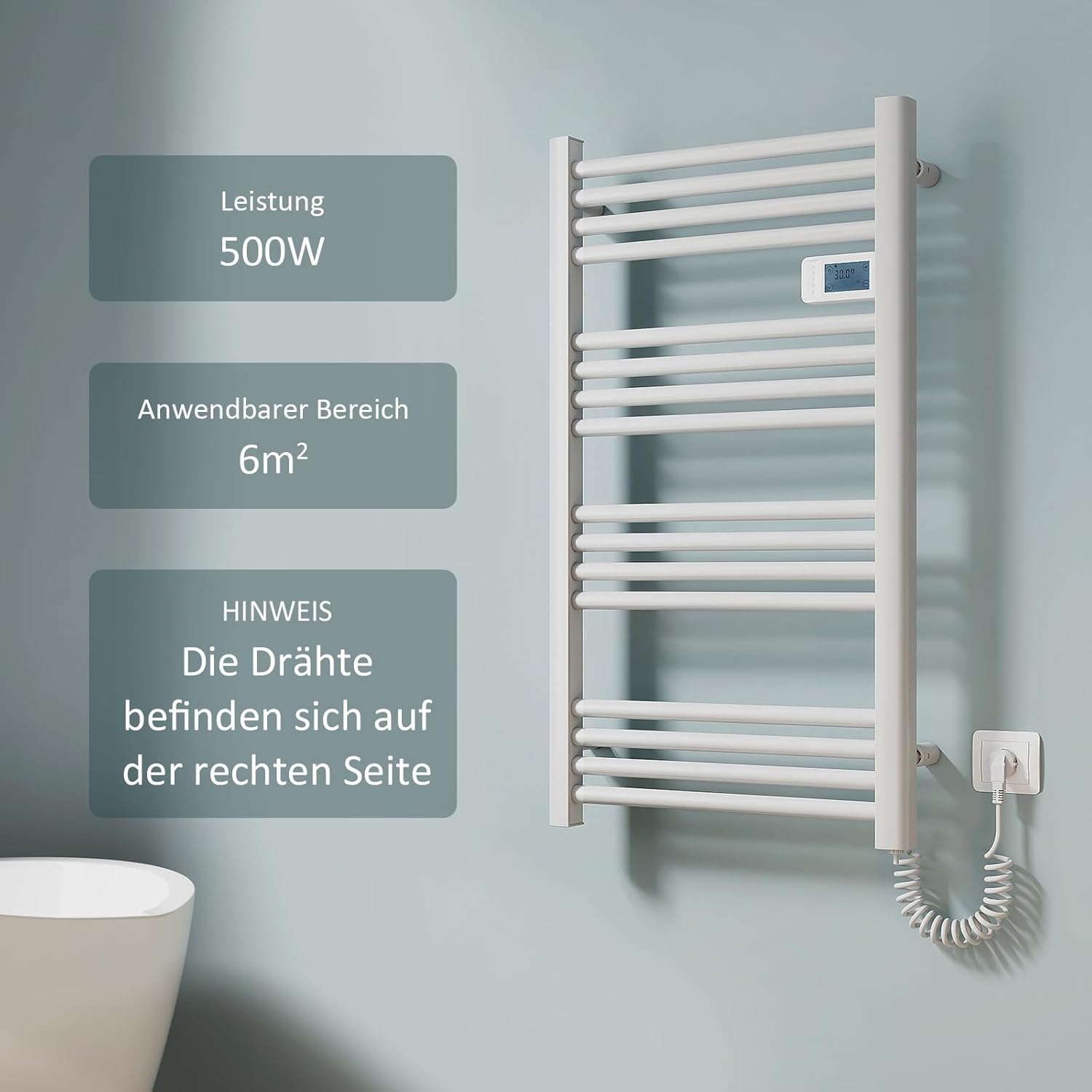 EMKE Elektrischer Handtuchheizkörper 96 x 54 cm, Badheizkörper Elektrisch mit Touchschalter Timer, Handtuchheizung Handtuchtrokner Handtuchwärmer Elektrisch Weiß 500W