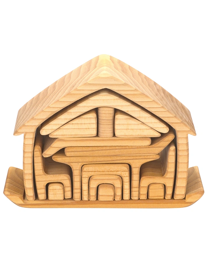 Formenspiel HAUS MIT MÖBELN aus Holz in natur