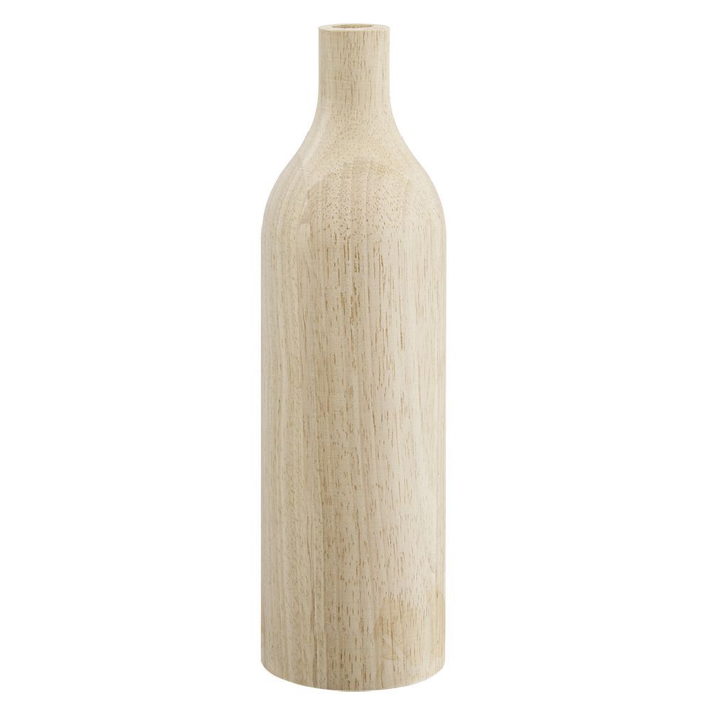 Vase en bois Ø8x28cm bouteille beige
