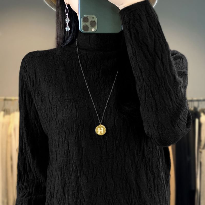 Weelop - Effen gebreide top met lange mouwen en mockneck