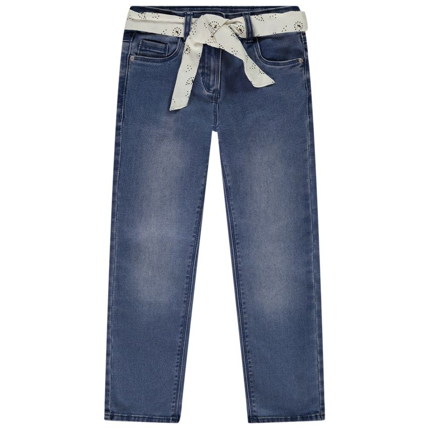 Jean large + ceinture foulard amovible pour fille - Bleu moyen