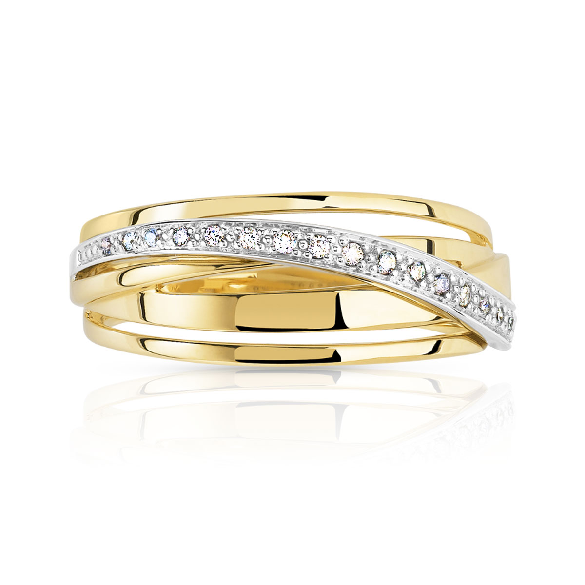 Bague 2 ors 750 anneaux entrelacés diamants