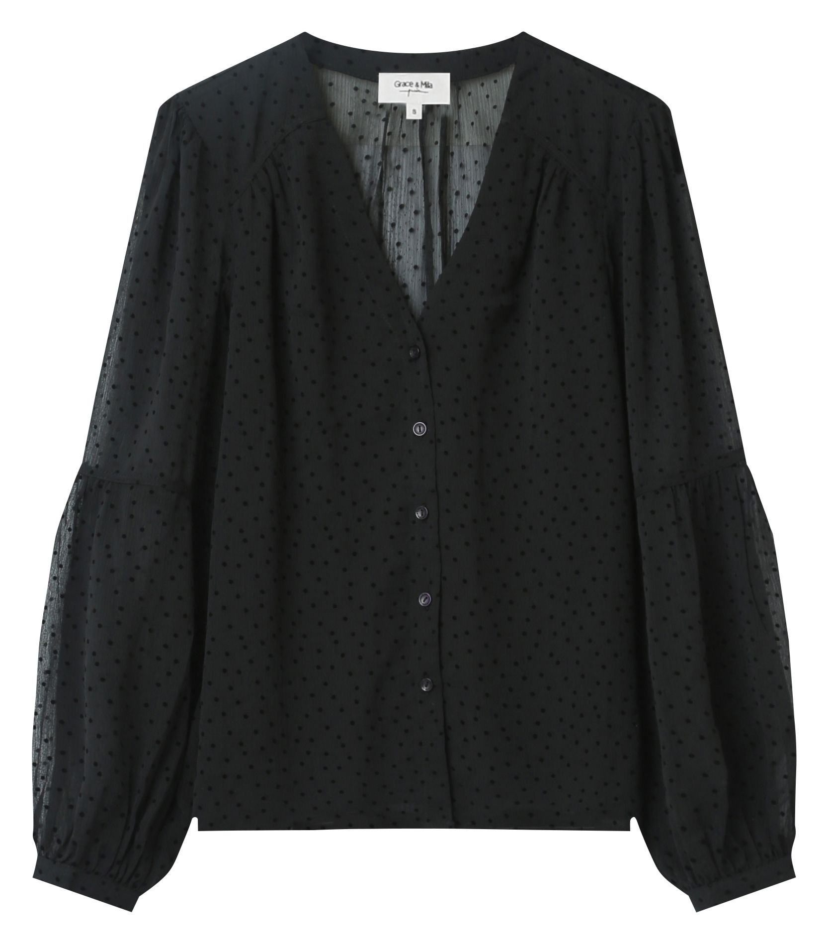 HARENA - Cardigan col V imprimé plumetis| Noir