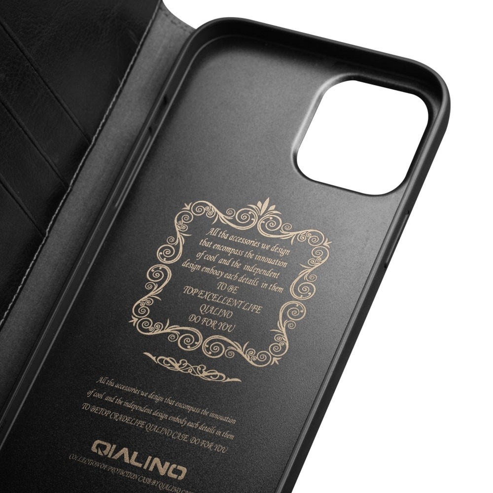 iPhone 12 / iPhone 12 Pro Echtleder Tasche Flip Cover mit Kartenfächer - Schwarz