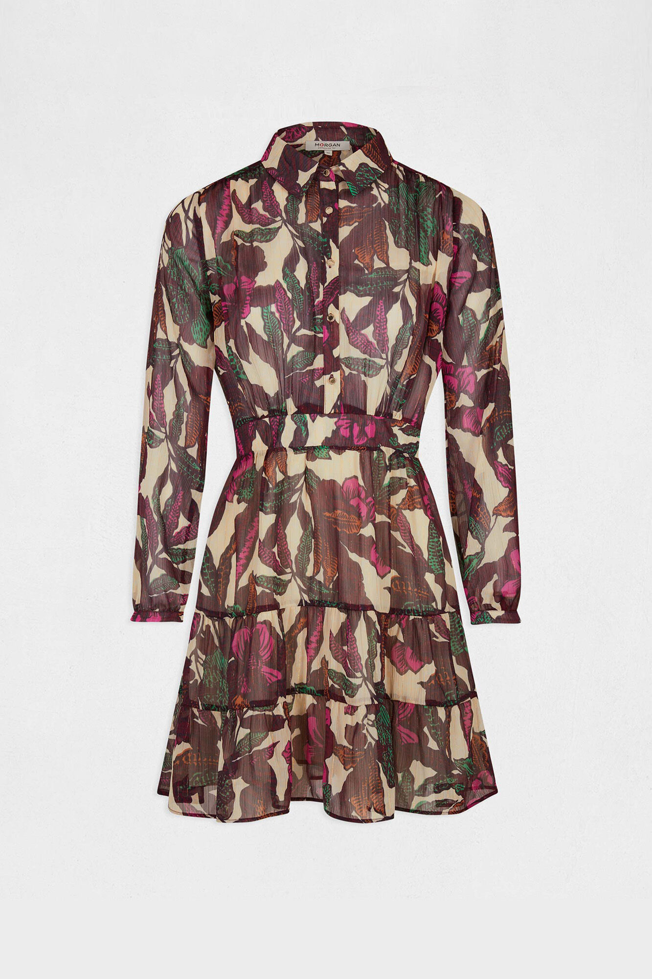 Vestido evasê com estampa floral - Multicolorido