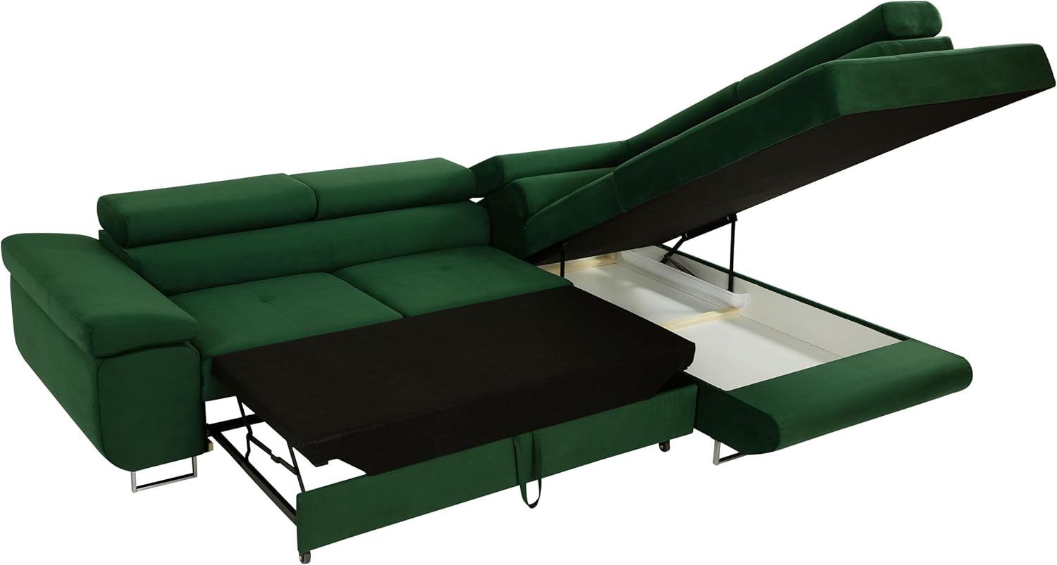 Mirjan24 Ecksofa Torezio mit Bettkasten, Einstellbare Kopfstützen, Sofa mit Schlaffunktion, Eckcouch für Wohnzimmer, Polsterecke, L-Form Couch mit Bettfunktion (Manila 16, Seite: Rechts)