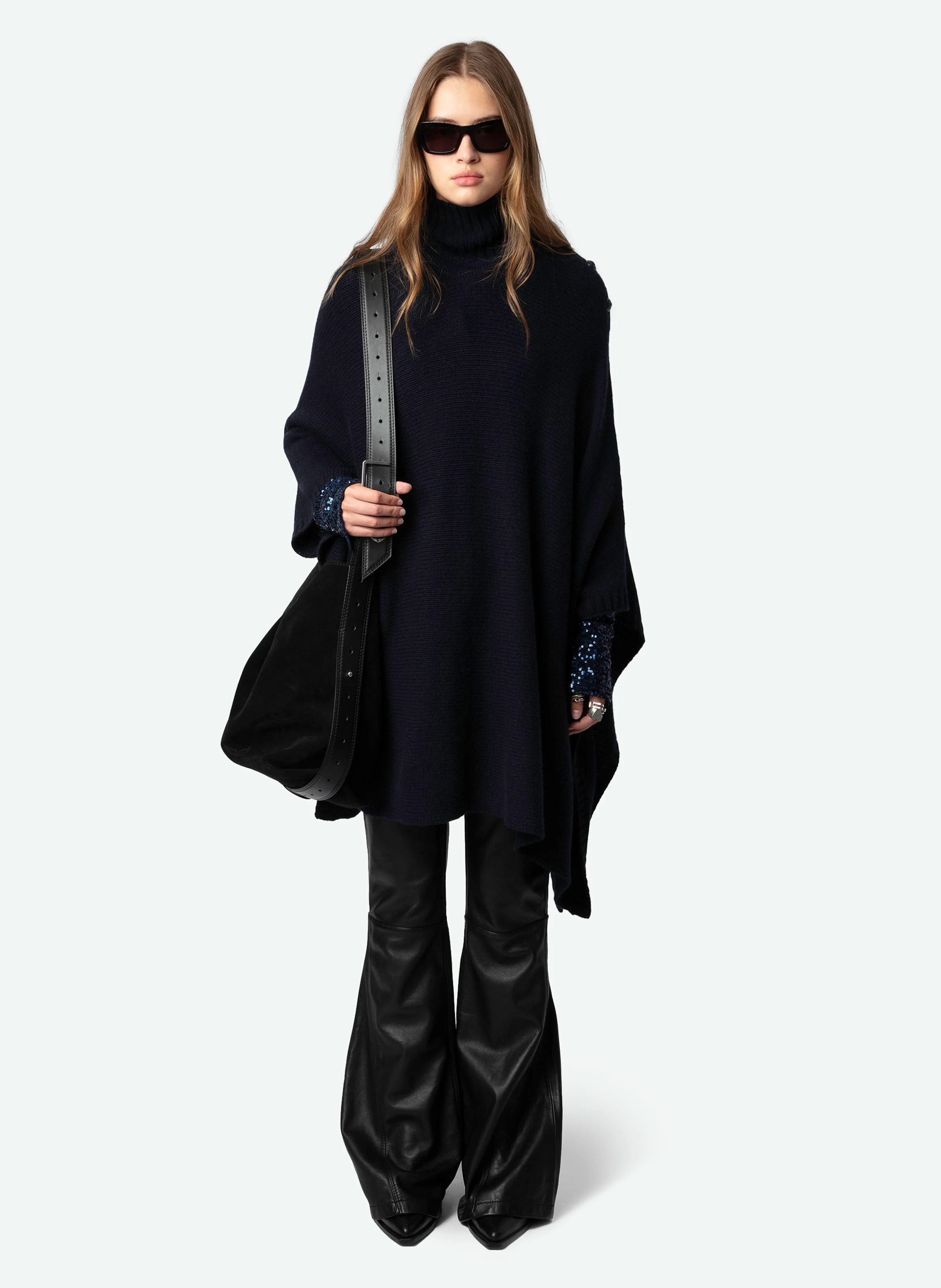 PALMA - Poncho col montant en cachemire | Bleu