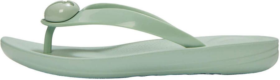 FitFlop TM Iqushion Glossy Button teenslippers met sleehak mintgroen
